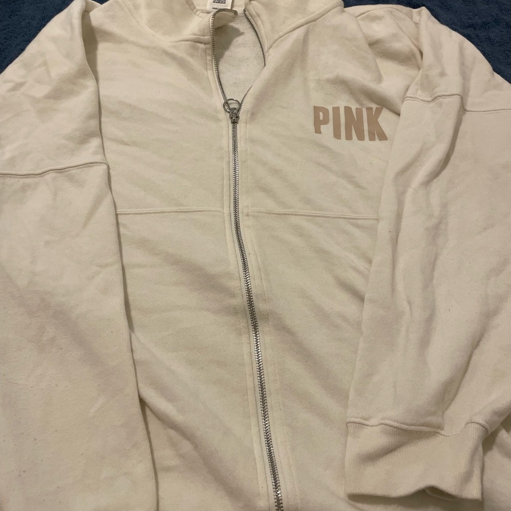 PINK Victoria's Secret Cream Zip-Up Jacket Soft Cotton Blend